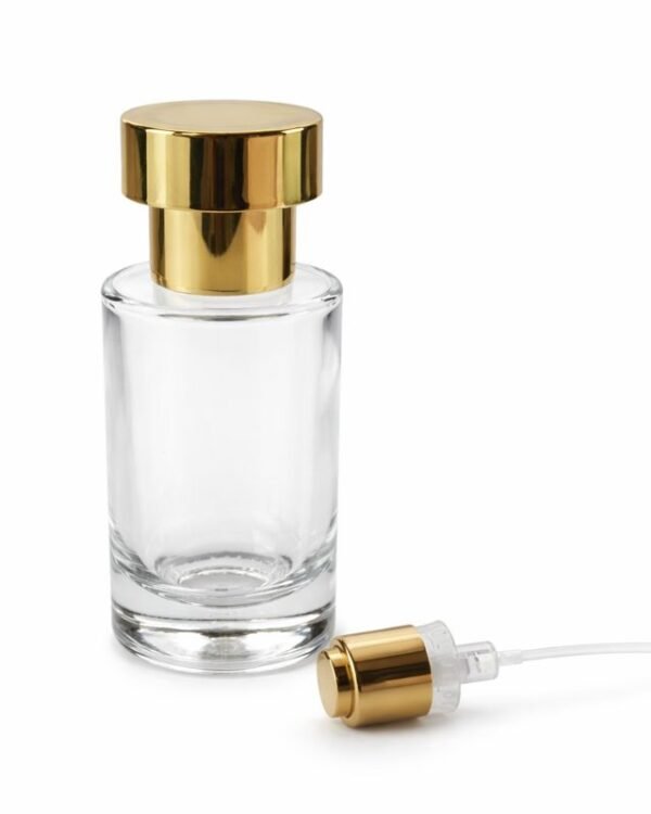 50 ML CYRILL GLASS BOTTLE GOLDEN ROUND T CAP AND PUMP FULL SET