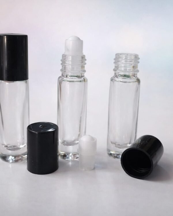6 ML ROLL ON ATTAR BOTTLE WITH BLACK CAP AND WHITE ROLLER