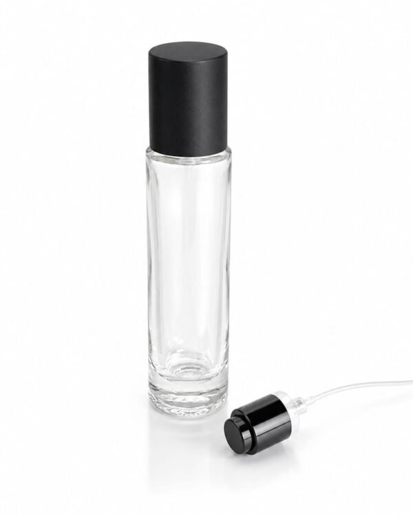 30 ML TOLL GLASS BOTTLE BLACK BRAND CAP AND PUMP FULL SET